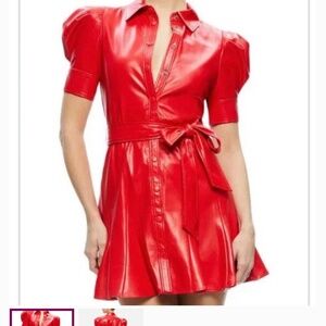 Alice + Olivia Lurlene Faux-Leather Red Dress - size 8